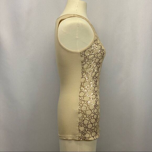 Express Tan Sequin Fitted Ribbed Tank Top Size Small - Picture 5 of 6